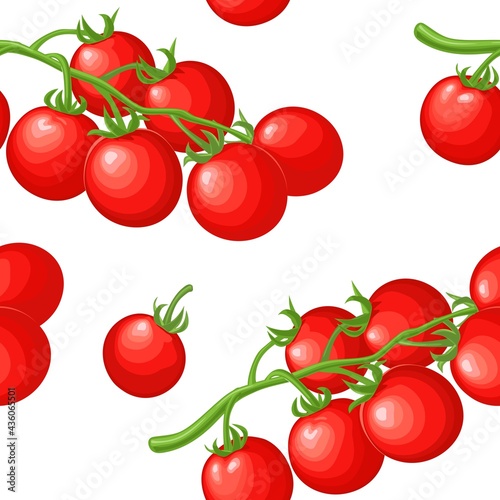 Seamless pattern fresh whole and branch tomato. Isolated on the white background.
