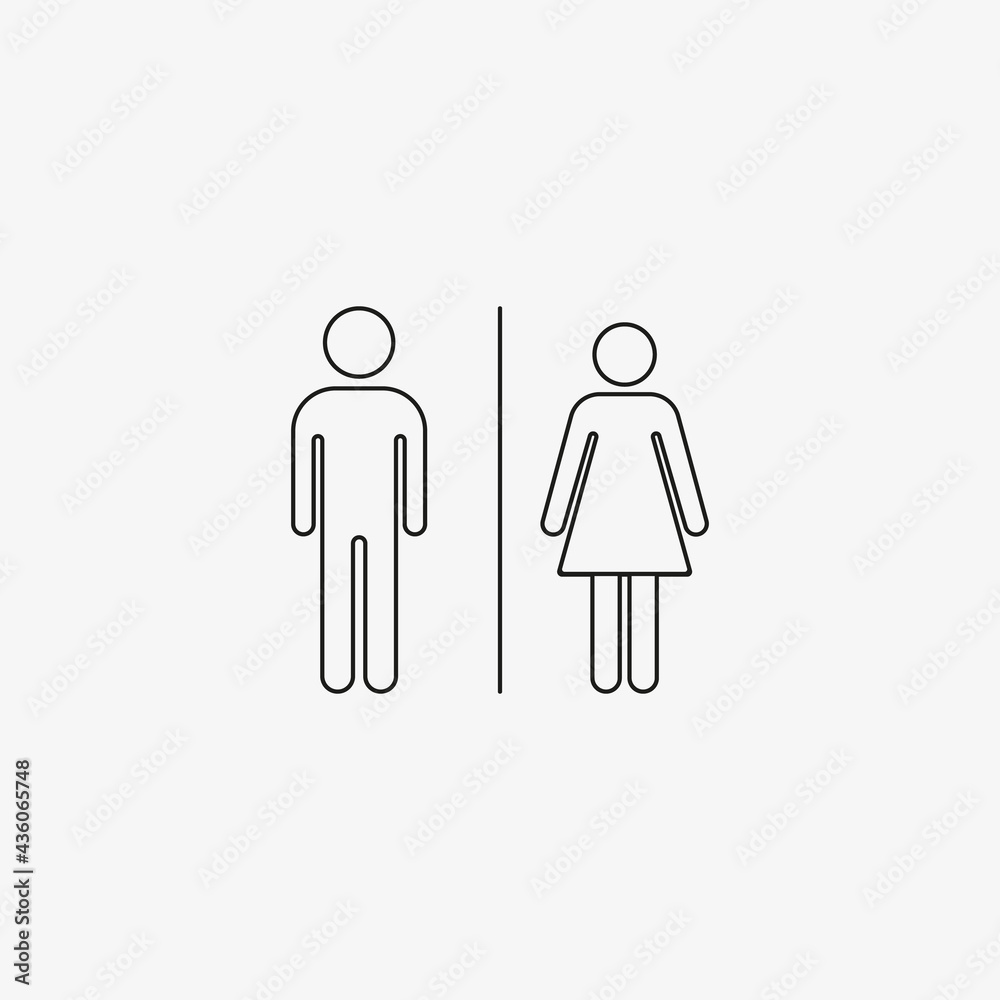 Man and woman of black color. Line Toilet Restroom icon on white background