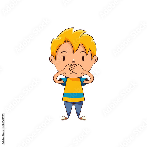 Kid covering his mouth