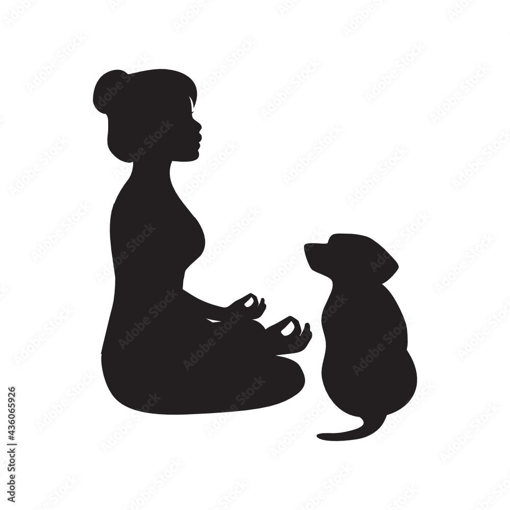 woman in yoga position with dog yoga