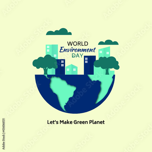 World Environment Day Concept With Vector Building & Green City