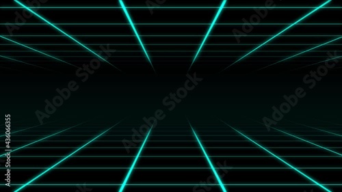 Sci-fi Retro 80s Background Animation Loops Featuring Blue Neon Grids and Lines. 4k
