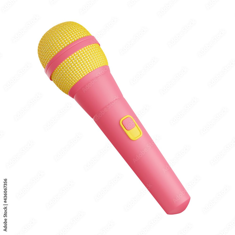 Hub timmerman knijpen Stockillustratie Microphone 3d render illustration. Pink and yellow mic for  singing or podcast concept. | Adobe Stock