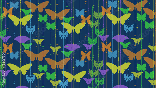 Colorful butterfly pattern on blue background cartoon vector for wallpaper