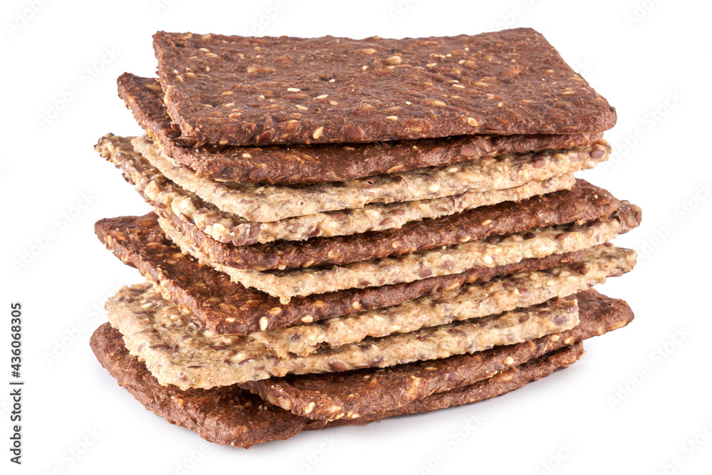 Whole grain crispbread isolated on white background, clipping path Whole grain crispbread isolated on white background, clipping path