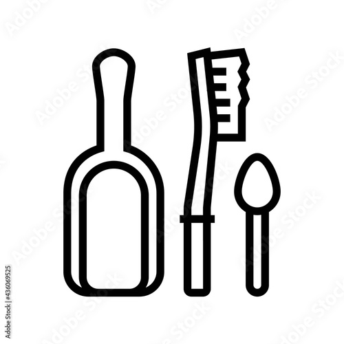 shovel, brush and spoon for prepare coffee line icon vector. shovel, brush and spoon for prepare coffee sign. isolated contour symbol black illustration