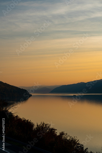 Sunset at Danube gorge in Djerdap on the Serbian-Romanian border