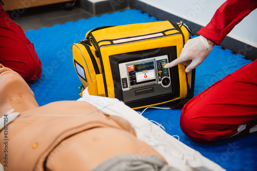 CPR and AED. Training Automated External Defibrillator for Rescue and first aid 