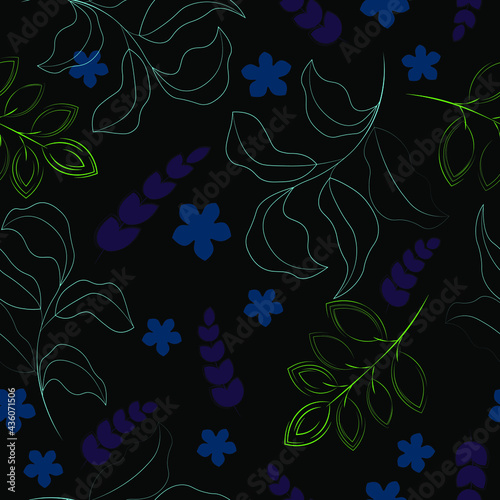 seamless floral pattern. silhouettes of  plants. Seamless pattern with wild herbs and grasses