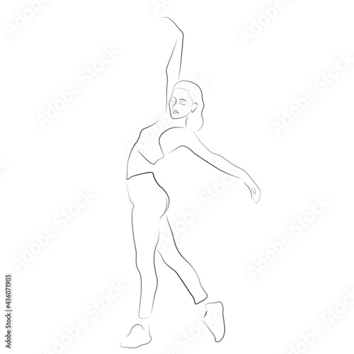 line art girl sports pose in yoga. line art running girl sports