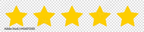 Set of five yellow star on isolated background