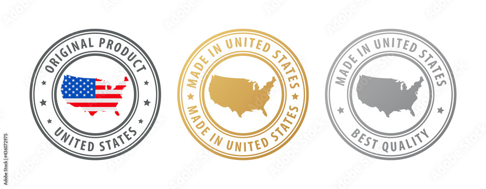 Made in United States - set of stamps with map and flag. Best quality. Original product.