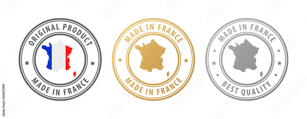 Made in France - set of stamps with map and flag. Best quality. Original product.