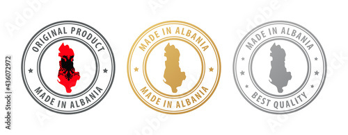 Made in Albania - set of stamps with map and flag. Best quality. Original product.