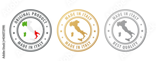 Made in Italy - set of stamps with map and flag. Best quality. Original product.