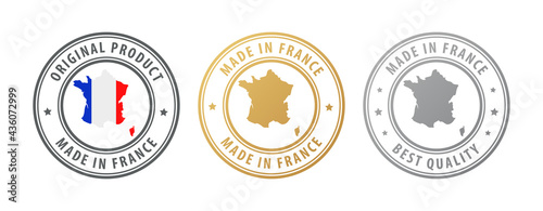 Made in France - set of stamps with map and flag. Best quality. Original product.