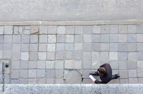 top view of people walking on sidewalk at daytime, city-life 