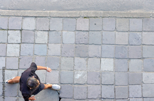 top view of people walking on sidewalk at daytime, city-life 