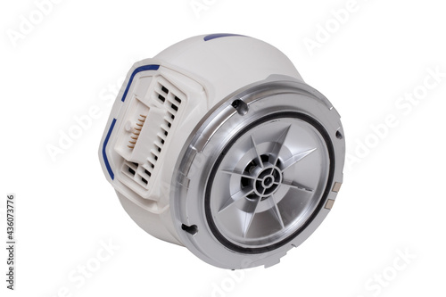Spare parts isolated. Macro of a head motor of a modern cordless hoover isolated on a white background. Clipping path.