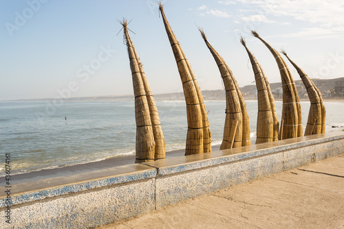 "Caballitos de Totora" a traditional way of sailing near the coast, used by Fishermen from the North of Peru, a great tourist and cultural attraction