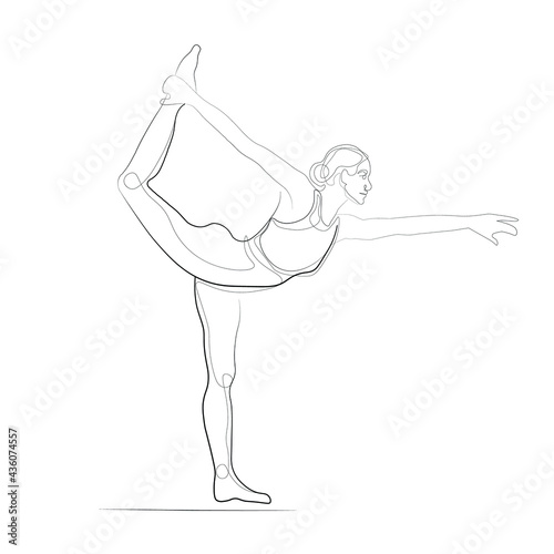 line art girl sports pose in yoga. line art running girl sports