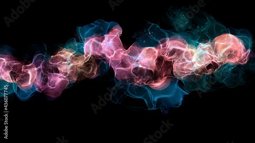 Abstract liquid smoke on the black background, modern 2021 wallpaper design with coloured gradient, luxury alcohol ink texture