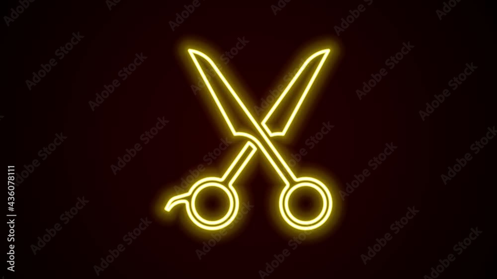 Glowing neon line Scissors hairdresser icon isolated on black background. Hairdresser, fashion salon and barber sign. Barbershop symbol. 4K Video motion graphic animation Glowing neon line Scissors hairdresser icon isolated on black background. Hairdresser, fashion salon and barber sign. Barbershop symbol. 4K Video motion graphic animation