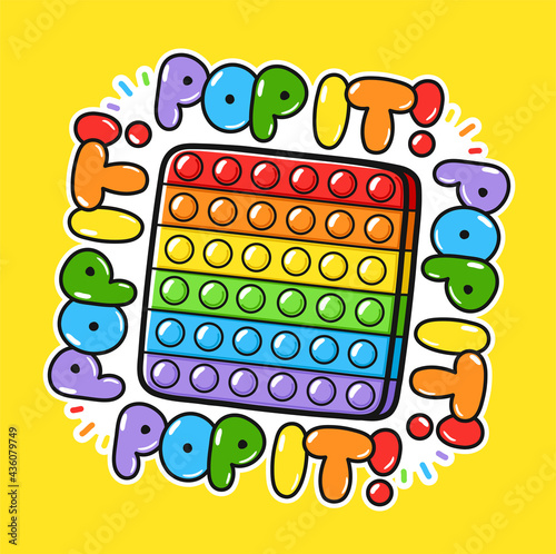 Funny Pop it fidget sensory toy logo template design. Vector hand drawn cartoon illustration logo icon. Pop it, simple dimple, fidget kids sensory toy doodle cartoon logo concept