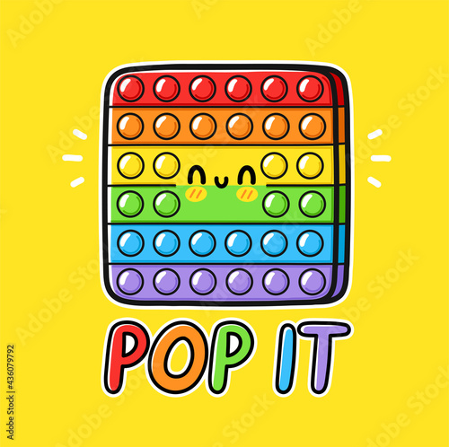 Cute funny Pop it fidget sensory toy logo design. Vector hand drawn cartoon kawaii character illustration icon. Pop it fidget kids sensory toy doodle cartoon character logo template concept