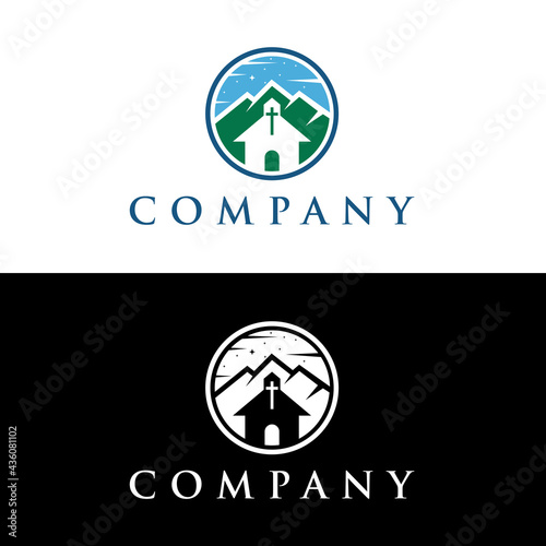 church logo designs with mountain, minimalist logo. People church vector logo design template. Church and Christian organization logo.