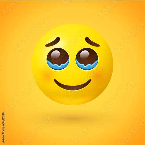 Happy crying emoji face on yellow background