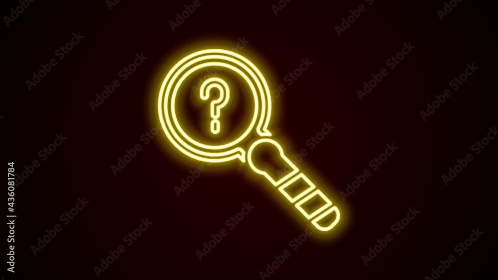 Glowing neon line Unknown search icon isolated on black background. Magnifying glass and question mark. 4K Video motion graphic animation Glowing neon line Unknown search icon isolated on black background. Magnifying glass and question mark. 4K Video motion graphic animation