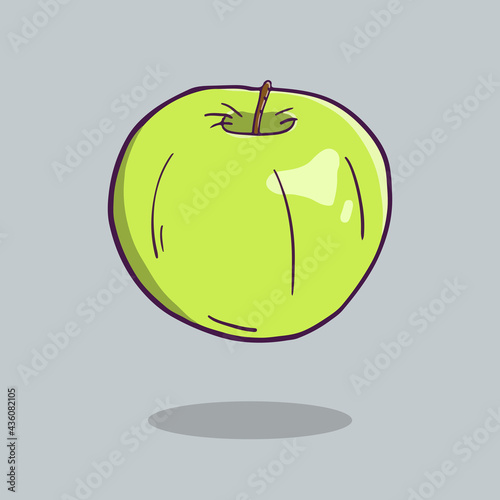 hand drawn fresh green apple in doodle style