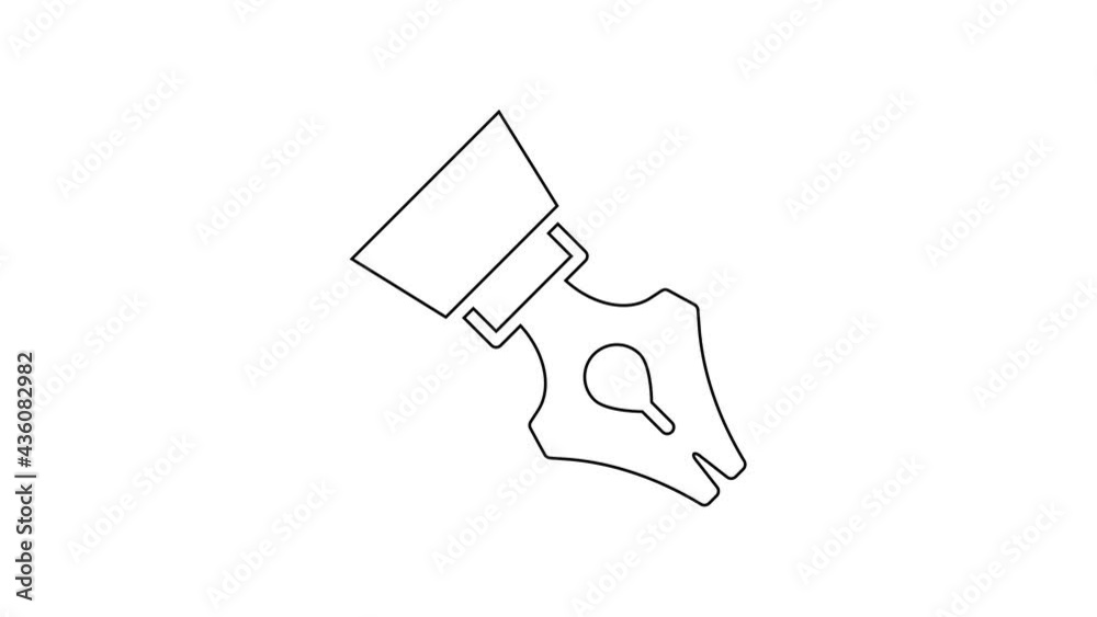 Black line Fountain pen nib icon isolated on white background. Pen tool sign. 4K Video motion graphic animation