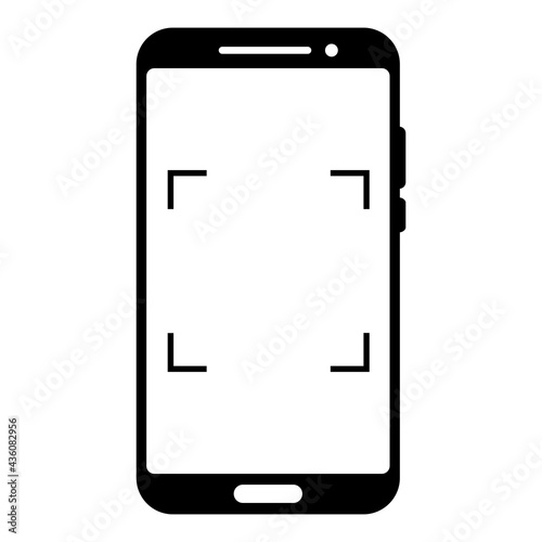 Scanning or camera interface in phone screen. Viewfinder, grid, focus, button and rec. Simple smartphone mockup for photography, selfie and video. Glyph icon