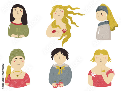 Set of famous felamle portraits. Vector illustration