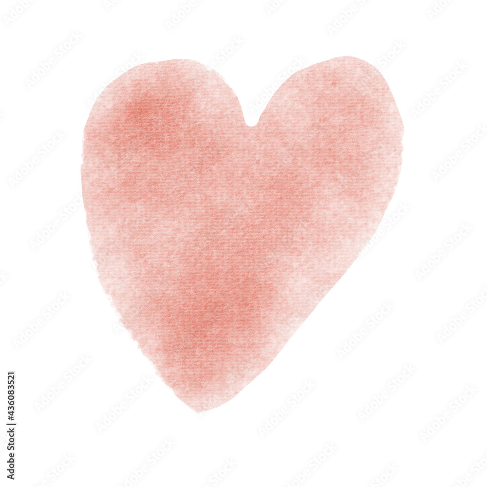 Simple watercolor isolated icon on white background. Cute red heart for decoration.