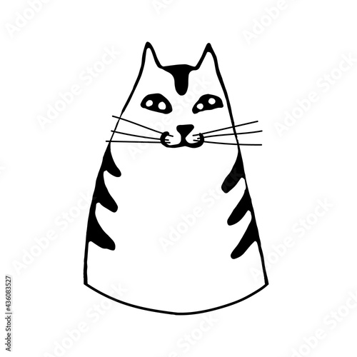 Doodle cat sitting in stripes on a white background.Vector cat can be used in book illustrations, postcards,textiles