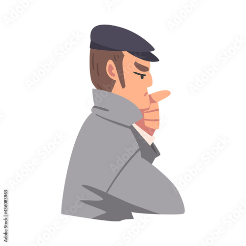Side View of Thinking Young Man, Portrait of Thoughtful Person with Pensive Face Expression Cartoon Vector Illustration