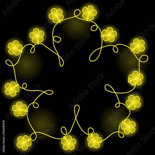square frame - a garland of light bulbs in the form of yellow flowers, there is a room for text 
