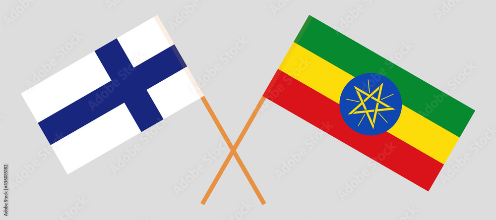 Crossed flags of Finland and Ethiopia. Official colors. Correct proportion