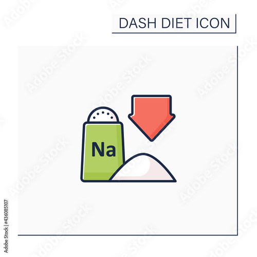 Low sodium color icon. Exclude processed and packaged foods. Chips, frozen dinners and fast food. Without salt food. Dash diet concept. Isolated vector illustration
