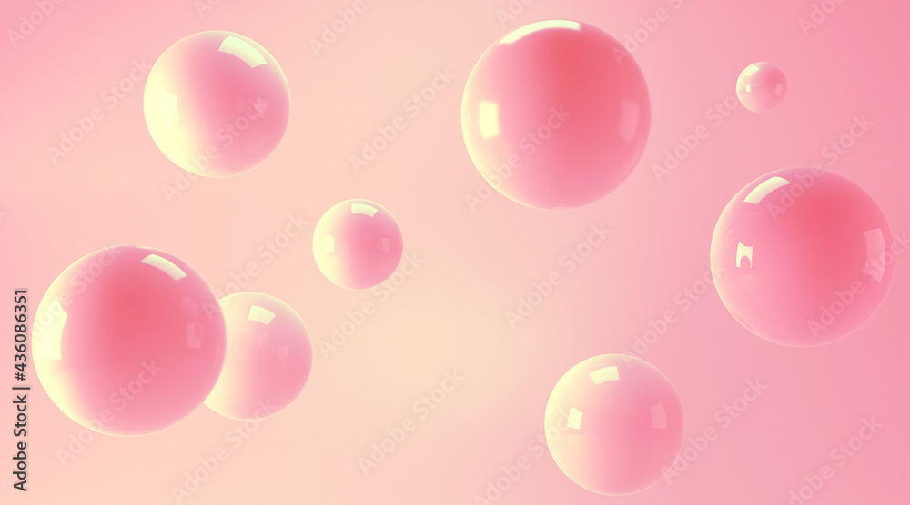 3D background with spheres flying. Pink and beige balls, pearl composition. For cosmetics, make up, jewelry, product presentation, media. Abstract 3D rendering