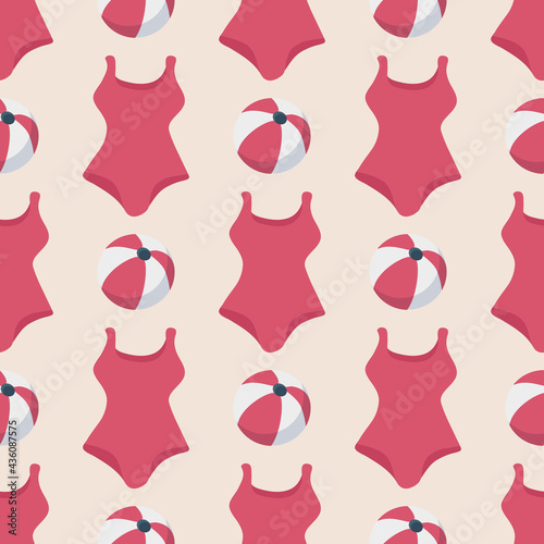 Swimsuit and ball for outdoor activities on the beach applicable in web design or textiles
