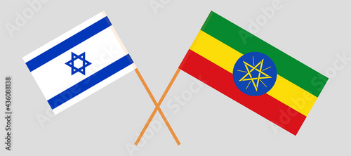 Crossed flags of Israel and Ethiopia. Official colors. Correct proportion