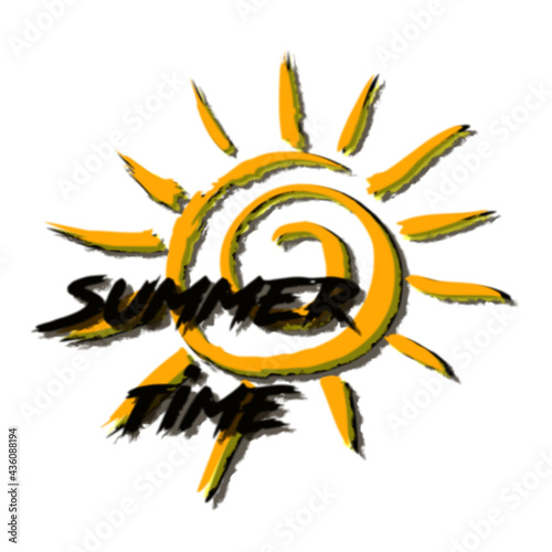 illustration of sun with the words summer time.