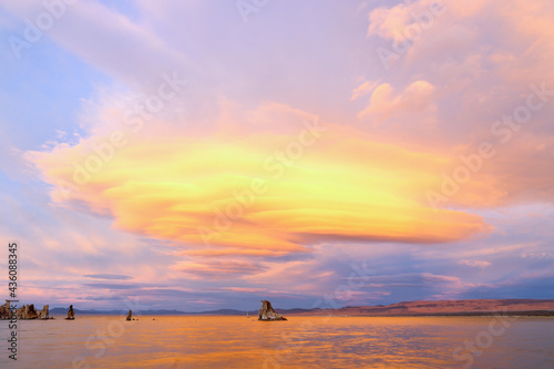 Fantastic colors over Mono Lake with lenticular clouds moving over it at a twilight © Bon
