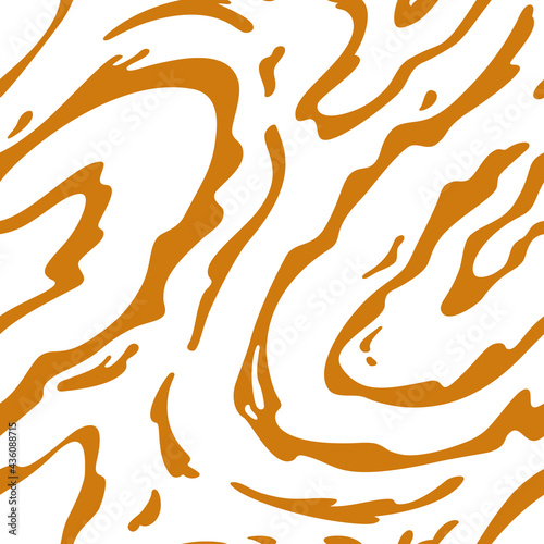 Vector Seamless Pattern with Flowing Caramel on White Background. Abstract Sweet Texture. Creative Food Bg for Packaging Design and Advertisement