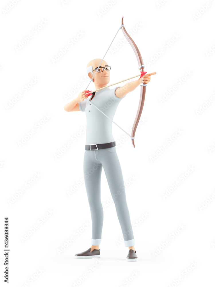 3d senior man aiming with bow and arrow 3d senior man aiming with bow and arrow