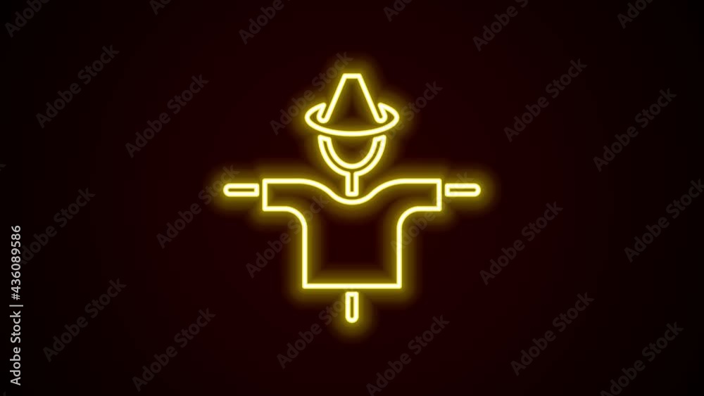 Glowing neon line Scarecrow icon isolated on black background. 4K Video motion graphic animation Glowing neon line Scarecrow icon isolated on black background. 4K Video motion graphic animation